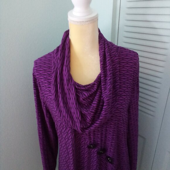 ALI MILES XL TEXTURED COWL ASYMMETRICAL HEM BUTTONS LONG SLEEVE LAGENLOOK GRAPE - Picture 5 of 9